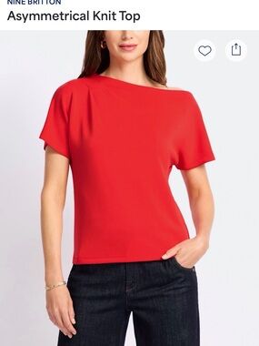 NWT Nine Britton Red Asymmetrical Knit Top. Size Large.